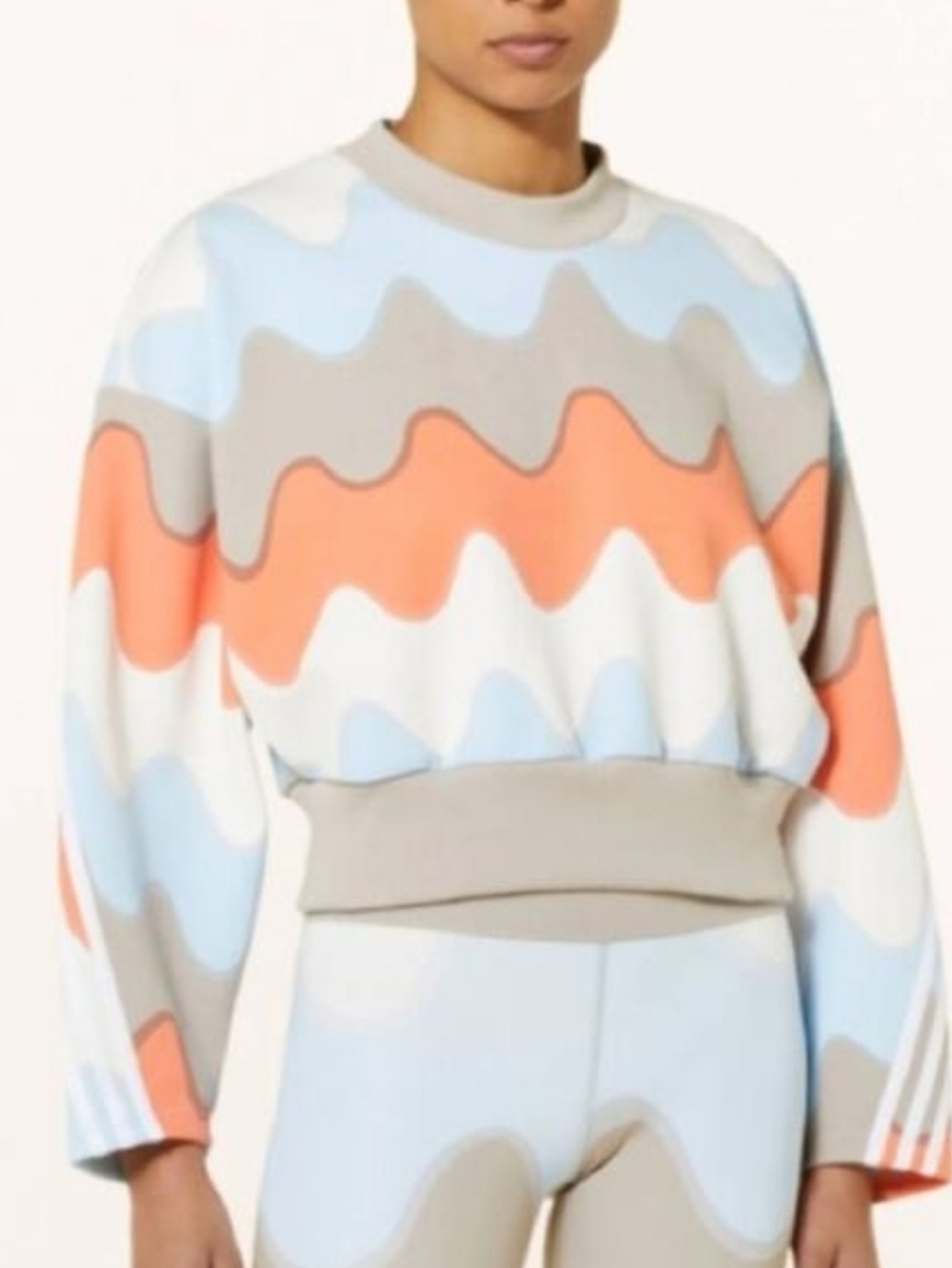 Marimekko x Adidas Cropped Wavy Stripe Sweatshirt - Coral, Sky Blue & Gray - Picture 11 of 11